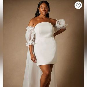 NWOT Bridal by ELOQUII Mini Dress With Puff Sleeve Cape